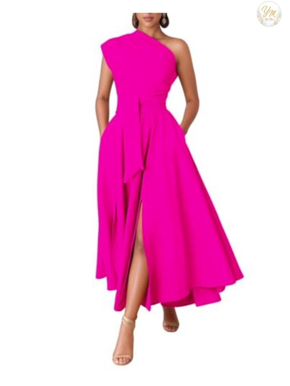 One Shoulder A-Line Maxi Dress Elegant Asymmetrical with Slit Women Cocktail